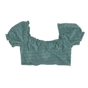NWT Love Tree Mint Puff Sleeve Crop Off The Shoulder Top Size Large Women’s